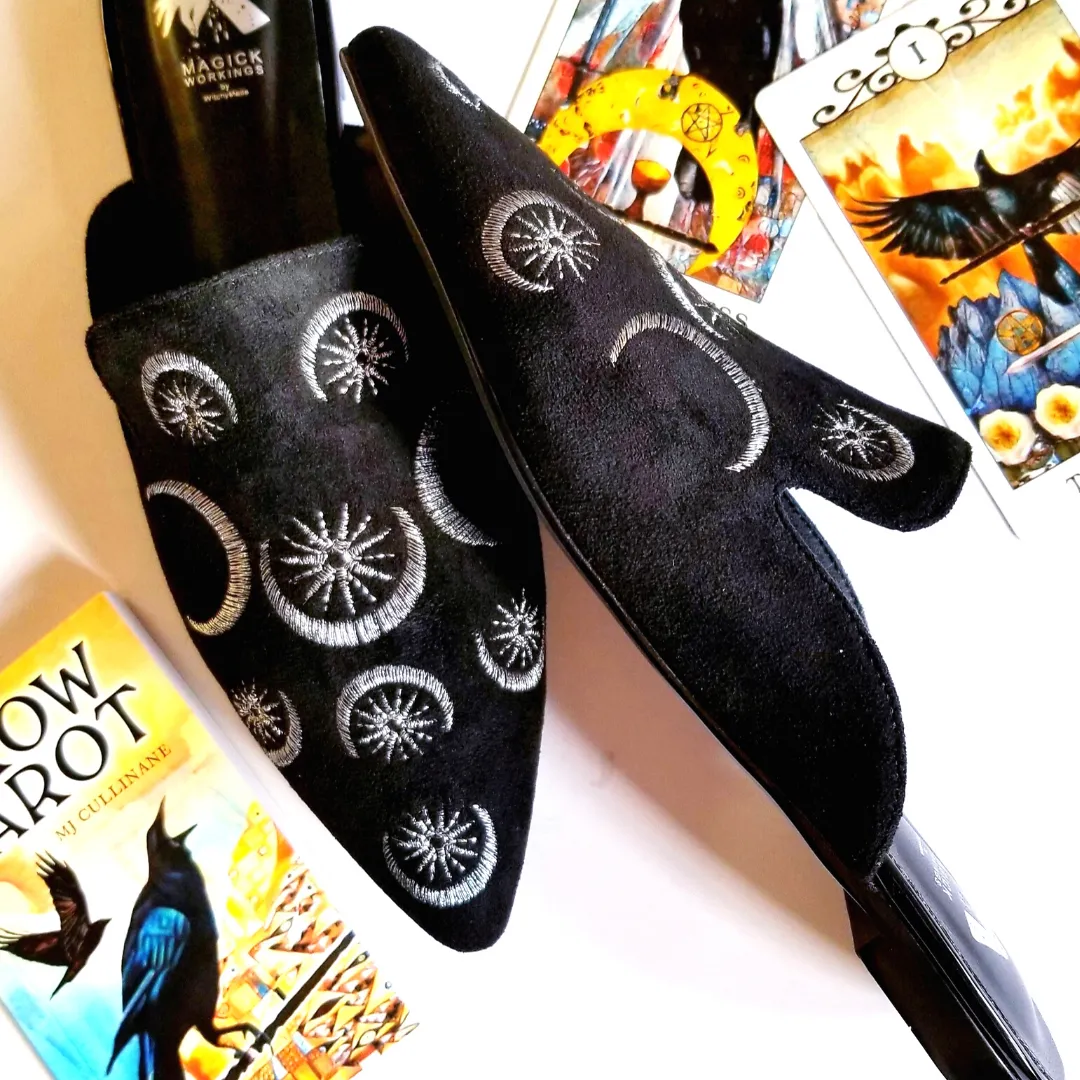 Embroidered Hecate Triple Moon   Star Mules