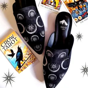 Embroidered Hecate Triple Moon   Star Mules