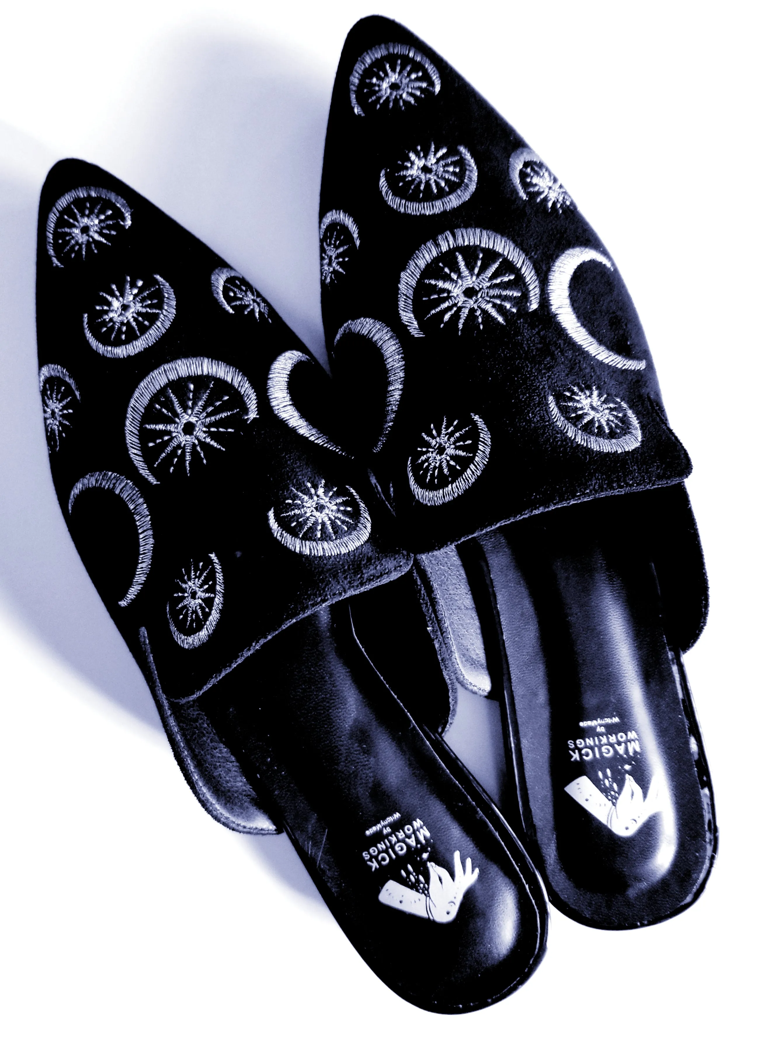 Embroidered Hecate Triple Moon   Star Mules