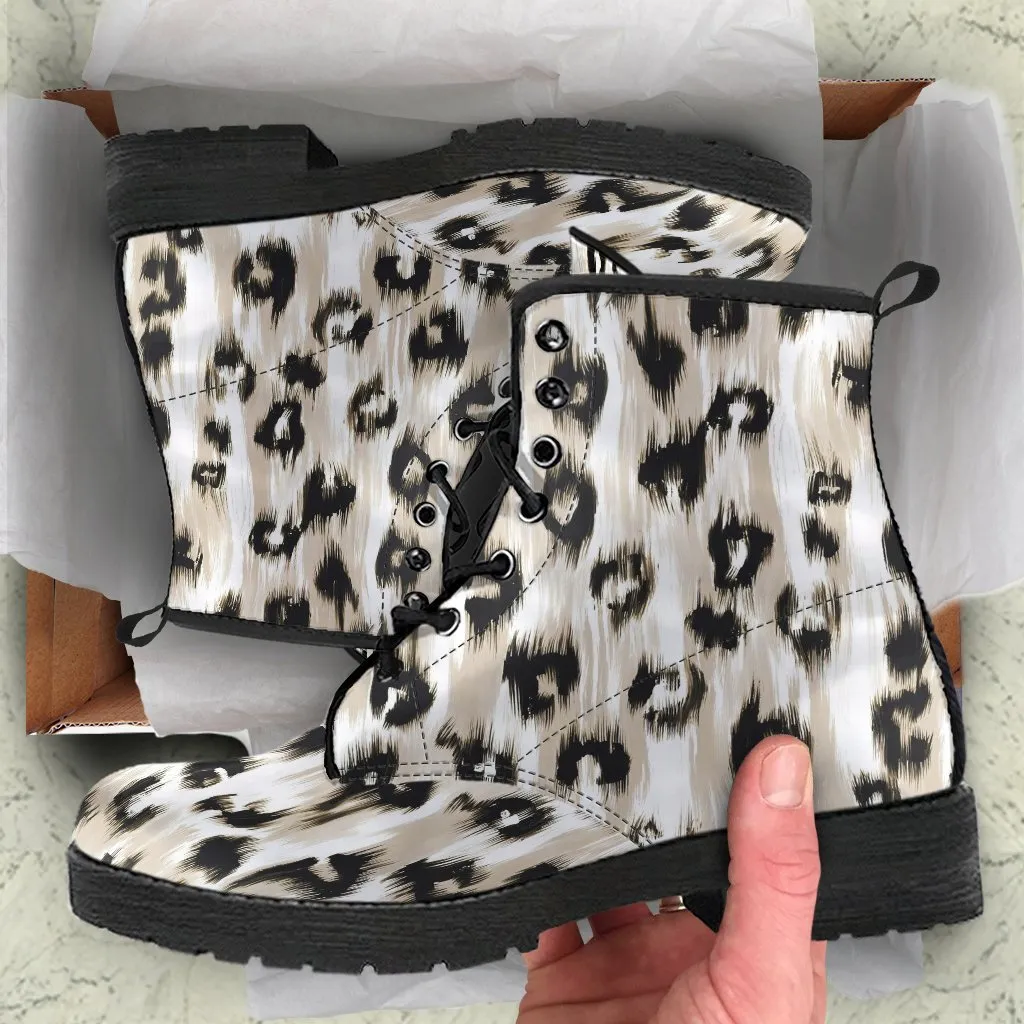 Fashion Combat Boots - Distressed Cheetah Print #101 | Vegan Leather, Vegan Shoes, Custom Shoes Women, Women's Boots, Unisex Boots
