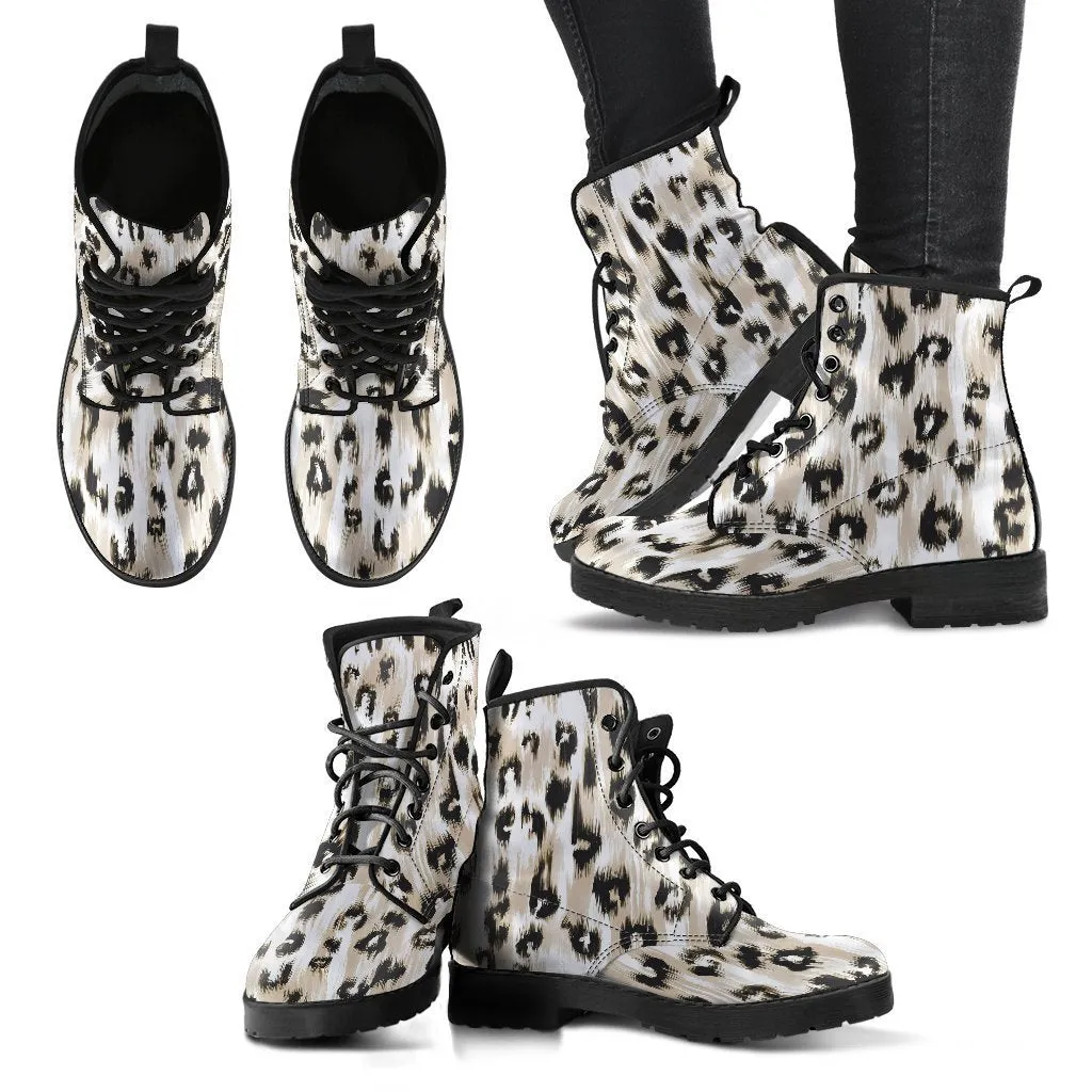 Fashion Combat Boots - Distressed Cheetah Print #101 | Vegan Leather, Vegan Shoes, Custom Shoes Women, Women's Boots, Unisex Boots