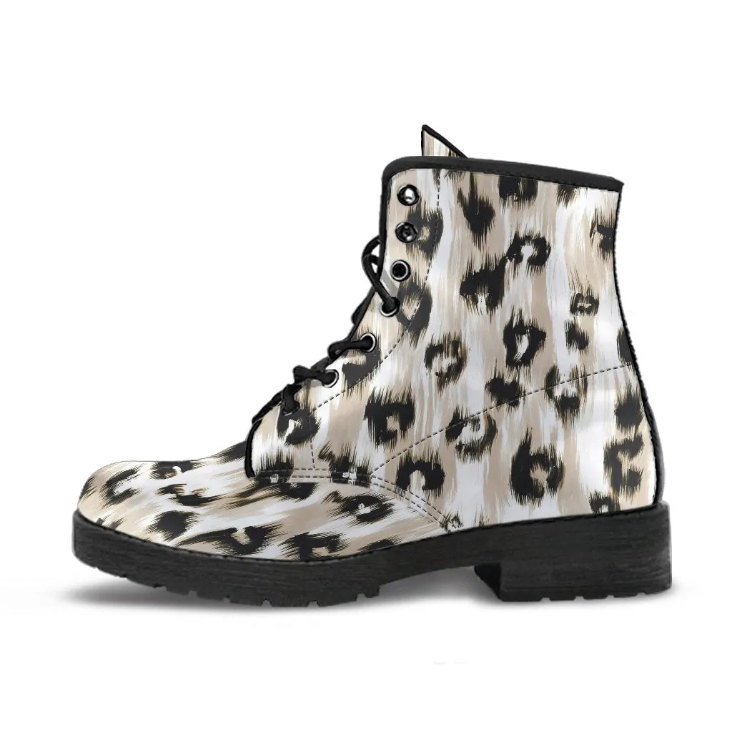 Fashion Combat Boots - Distressed Cheetah Print #101 | Vegan Leather, Vegan Shoes, Custom Shoes Women, Women's Boots, Unisex Boots