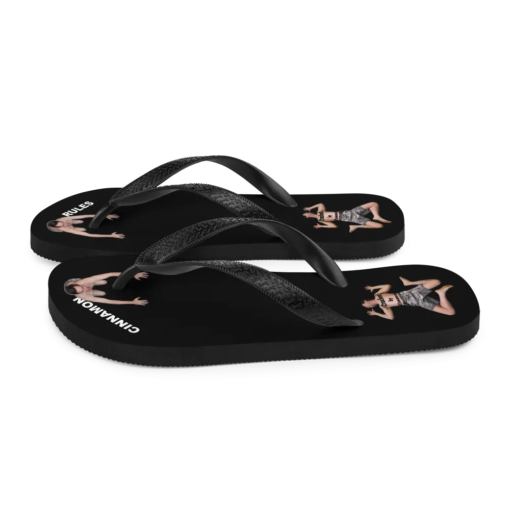 Flip flop sandals with men bowing down or flat under your heel for Cinnamon Feet
