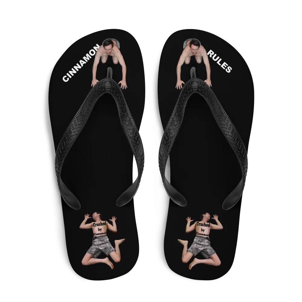 Flip flop sandals with men bowing down or flat under your heel for Cinnamon Feet