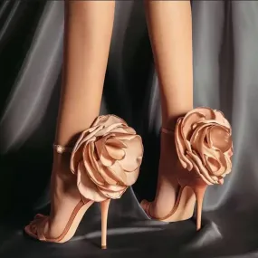 Flower tie back heels | party banquet dress ankle strap stiletto heels