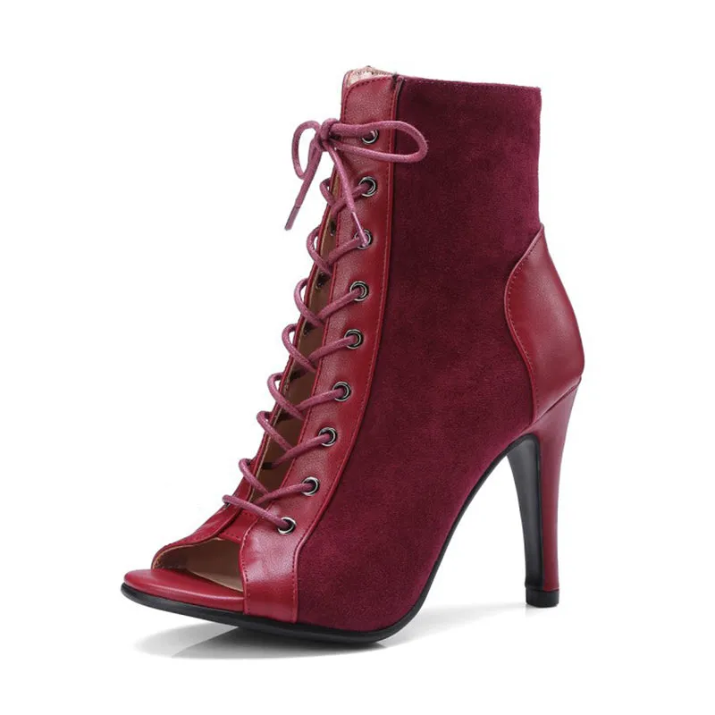 High heel boots sandals peep toe hollow crisscross lace up sandals