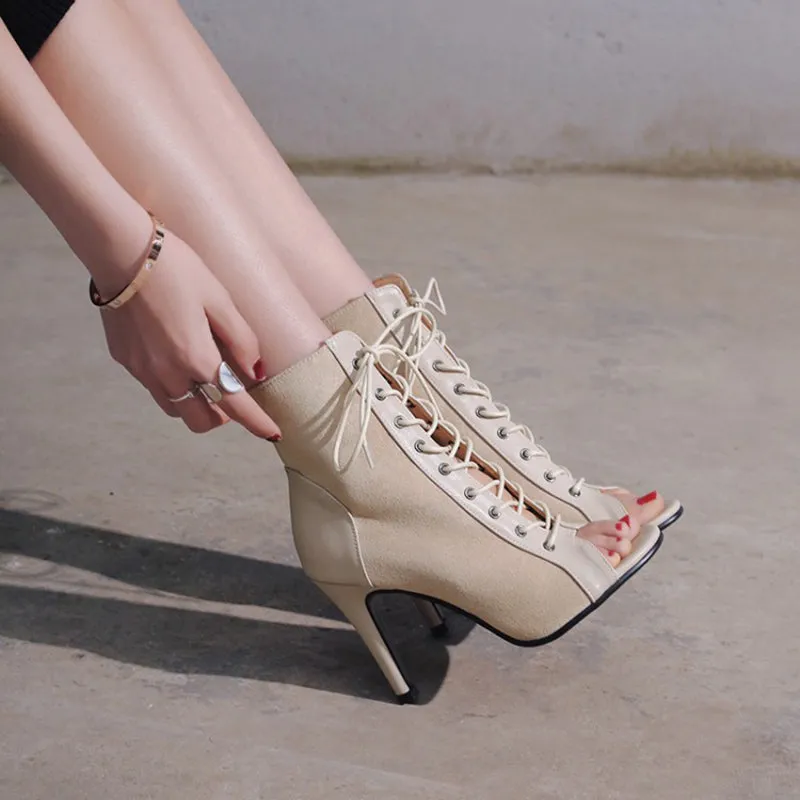 High heel boots sandals peep toe hollow crisscross lace up sandals