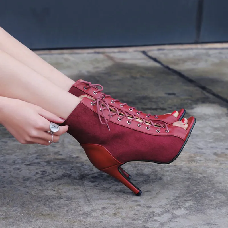 High heel boots sandals peep toe hollow crisscross lace up sandals