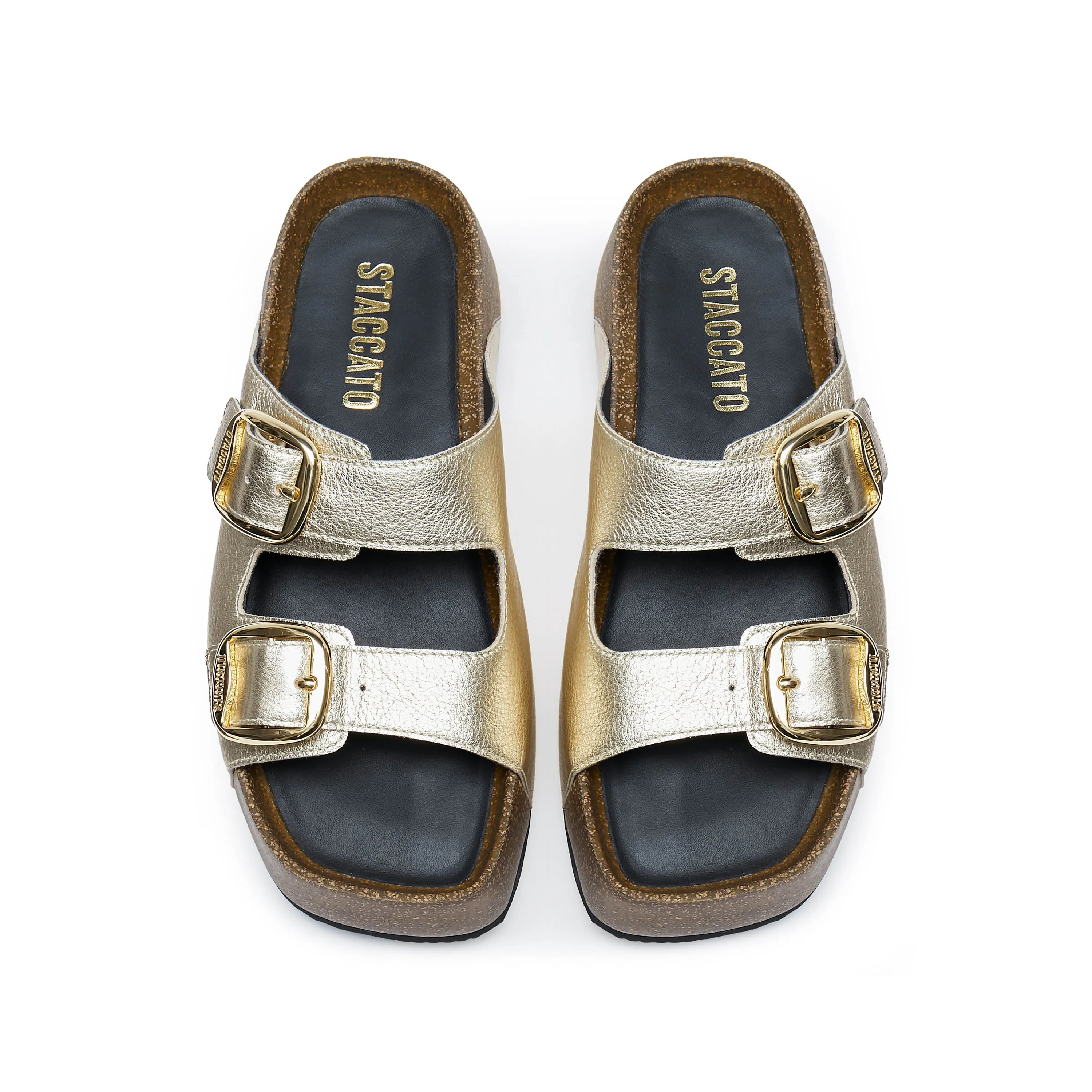 Light Gold Double strap Leather Sandals