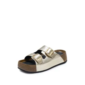 Light Gold Double strap Leather Sandals