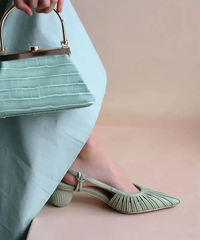Light Green Pointed Toe Hollow Out Splicing Chunky Sandals LY8274
