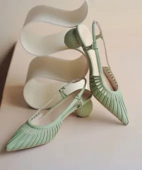 Light Green Pointed Toe Hollow Out Splicing Chunky Sandals LY8274