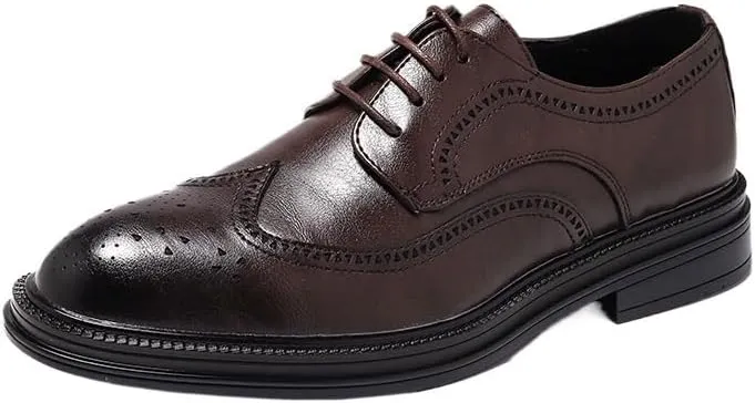 Men's Breathable Comfortable Business Lace Up Oxford Perforated Shoes Mens Leather Fashion Oxford Shoes