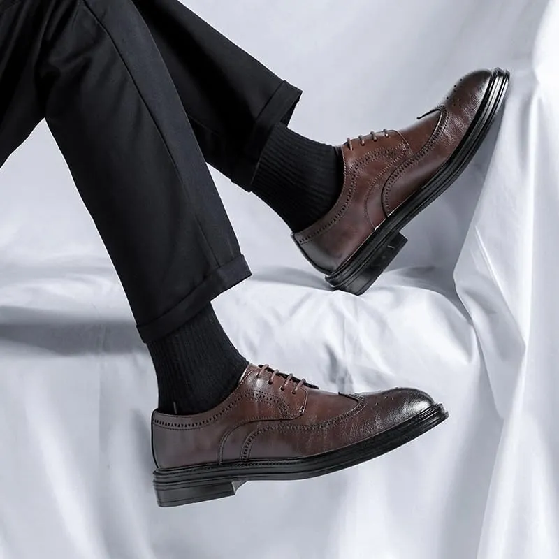 Men's Breathable Comfortable Business Lace Up Oxford Perforated Shoes Mens Leather Fashion Oxford Shoes