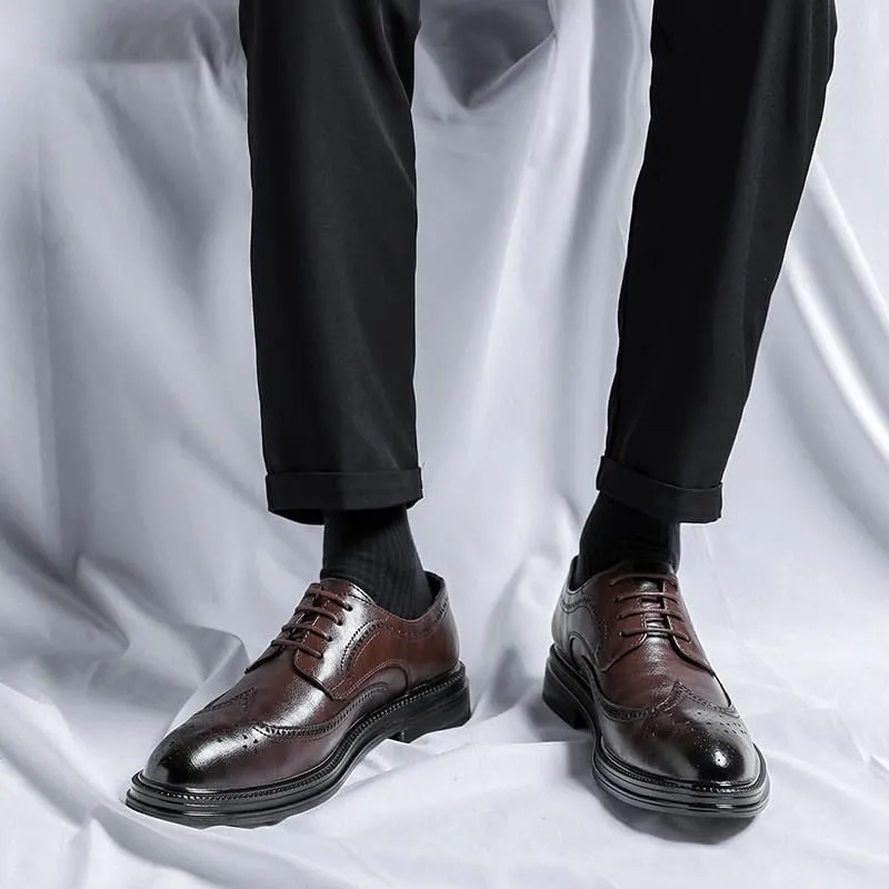 Men's Breathable Comfortable Business Lace Up Oxford Perforated Shoes Mens Leather Fashion Oxford Shoes