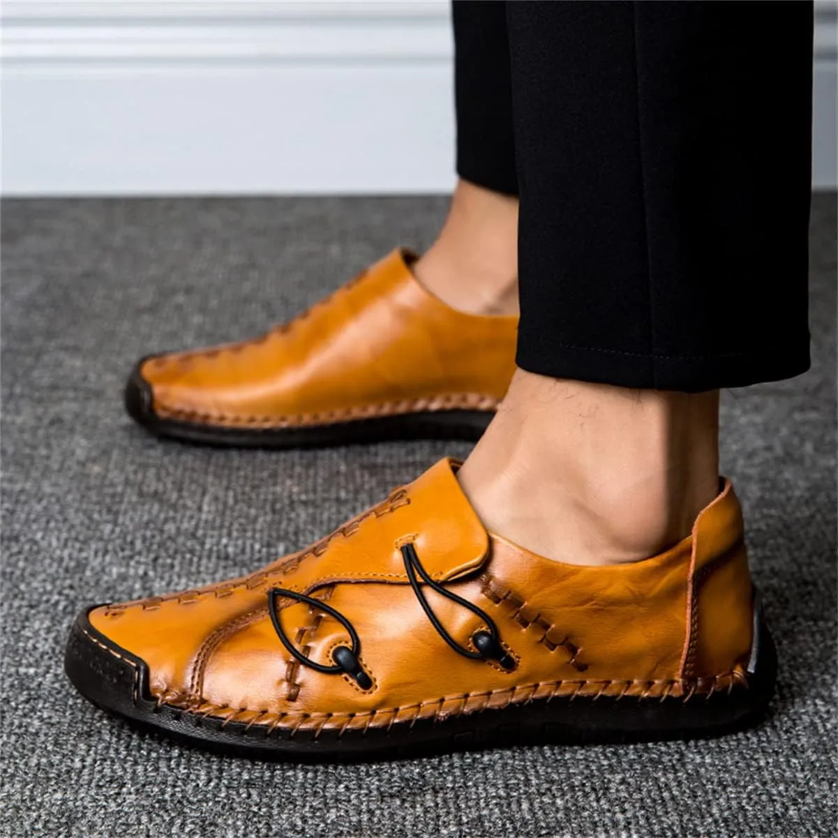 Men's Fashion Leather Casual Loafers Walking Driving Shoes Slip on Lightweight Breathable Sneaker