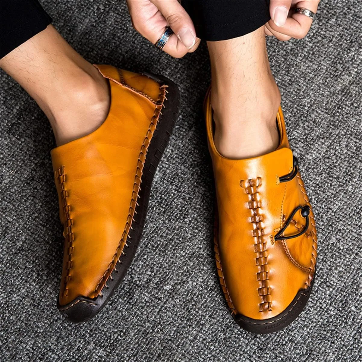 Men's Fashion Leather Casual Loafers Walking Driving Shoes Slip on Lightweight Breathable Sneaker