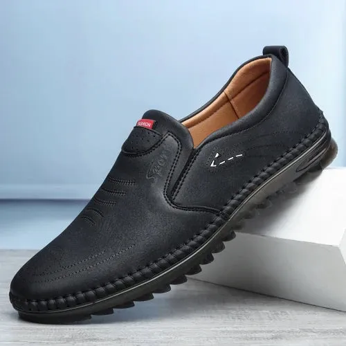 Men's Spring Casual Shoes: Breathable, Solid Colors, Soft Flats, Pu Leather Loafers
