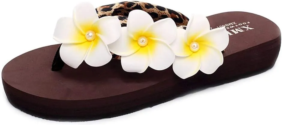 MIOKE Womens Bohemia Flower Flat Platform Flipflops Trendy Summer Comfy Satin Nonslip Beach Thong Sandals
