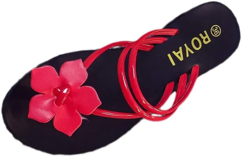 MIOKE Women's Flower Toering Flat Flipflops Sandals Summer Slip On Comfort Strappy Beach Thong Slippers