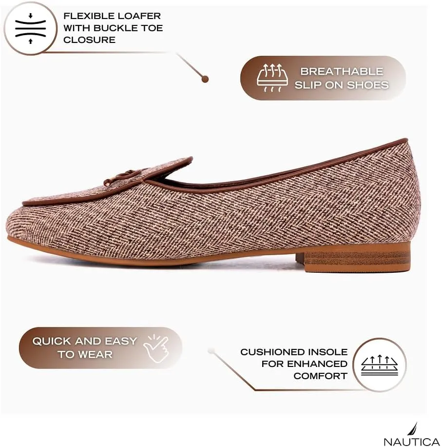 Nautica Woman Flat Loafers Luxury Designer Penny Shoes Slip On Ballet Comfortable Everyday Moccasins for Work Office Outdoor