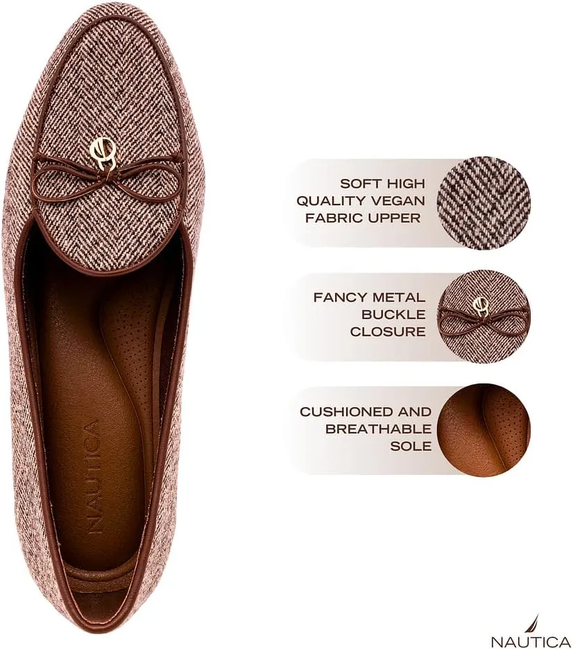 Nautica Woman Flat Loafers Luxury Designer Penny Shoes Slip On Ballet Comfortable Everyday Moccasins for Work Office Outdoor