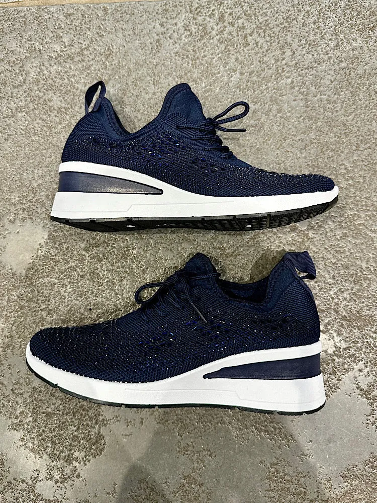 Navy Embellished Wedge Trainer