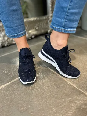Navy Embellished Wedge Trainer