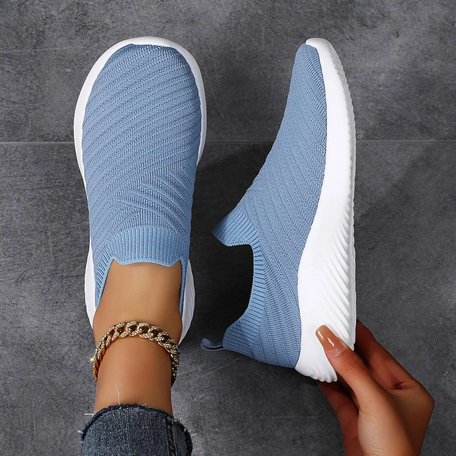 Orthopedic Shoes for Women Wide Width No Laces Casual Ladies Sneakers Stylish Soft Slip-On Knitted Mesh Loafers Shoes