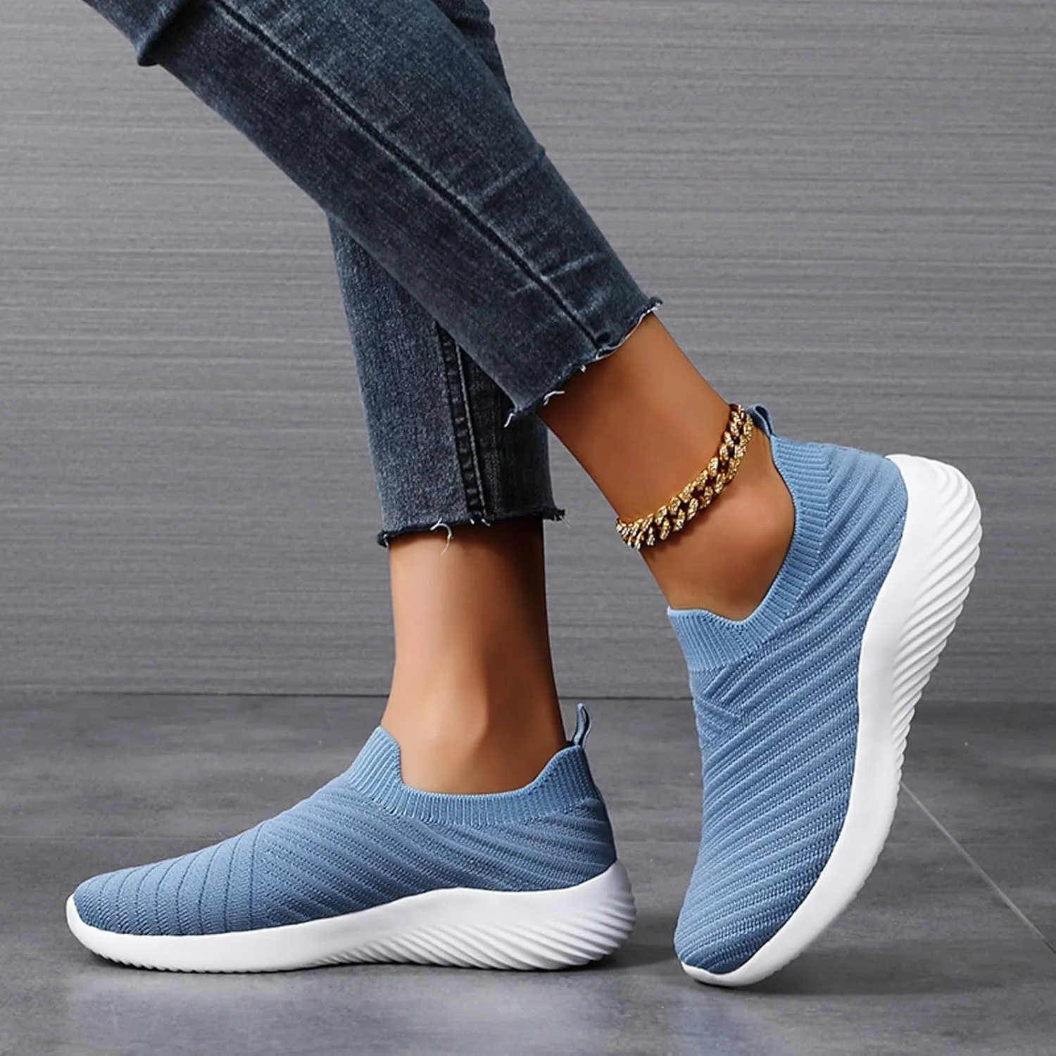 Orthopedic Shoes for Women Wide Width No Laces Casual Ladies Sneakers Stylish Soft Slip-On Knitted Mesh Loafers Shoes