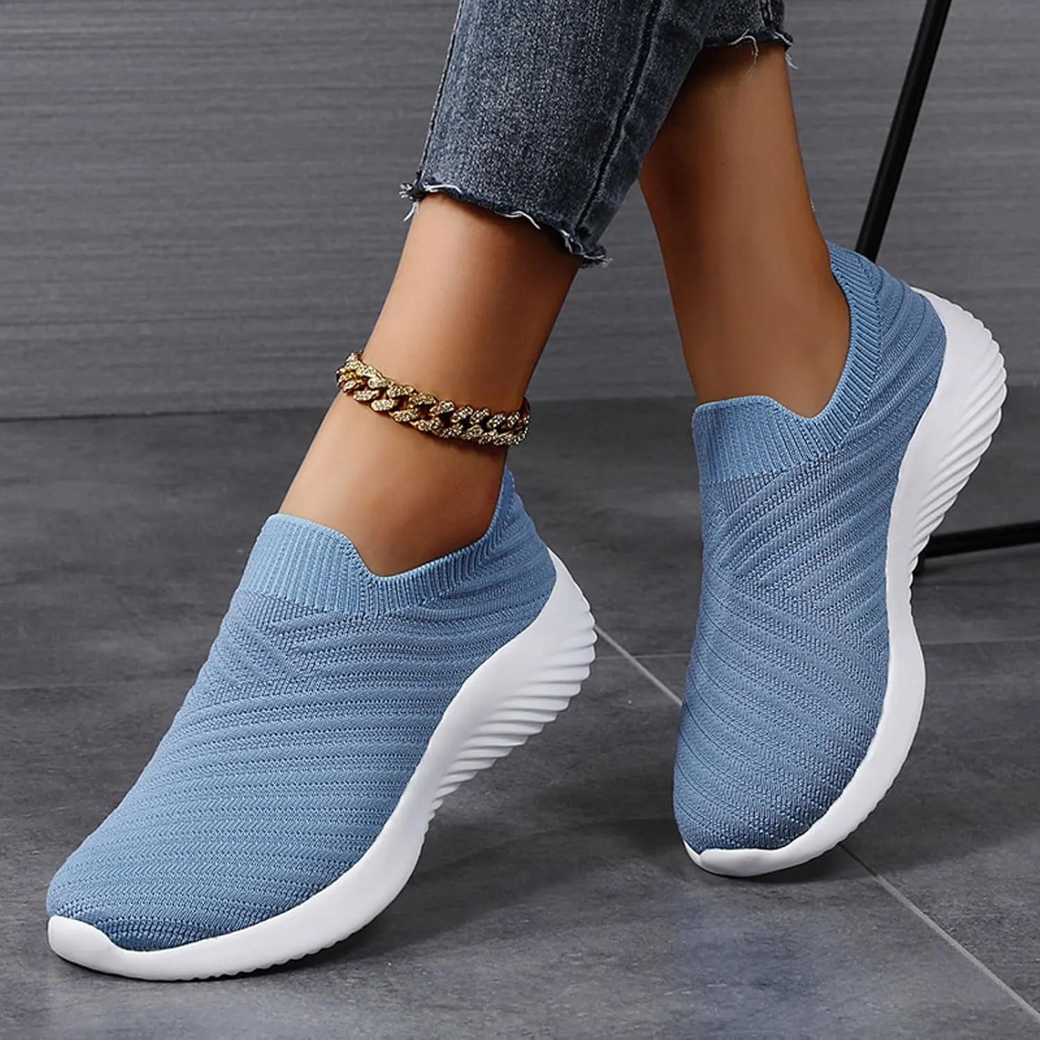 Orthopedic Shoes for Women Wide Width No Laces Casual Ladies Sneakers Stylish Soft Slip-On Knitted Mesh Loafers Shoes