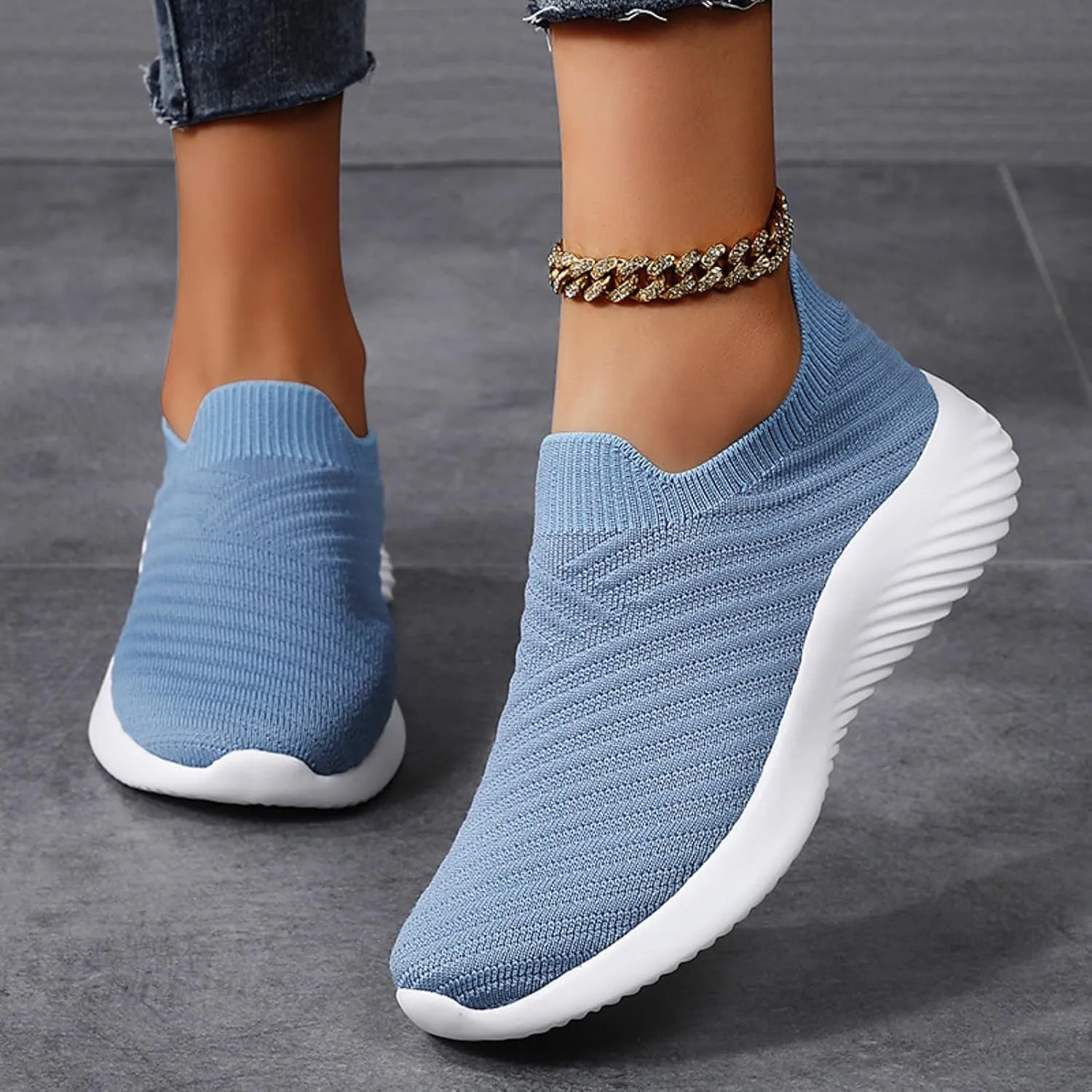 Orthopedic Shoes for Women Wide Width No Laces Casual Ladies Sneakers Stylish Soft Slip-On Knitted Mesh Loafers Shoes