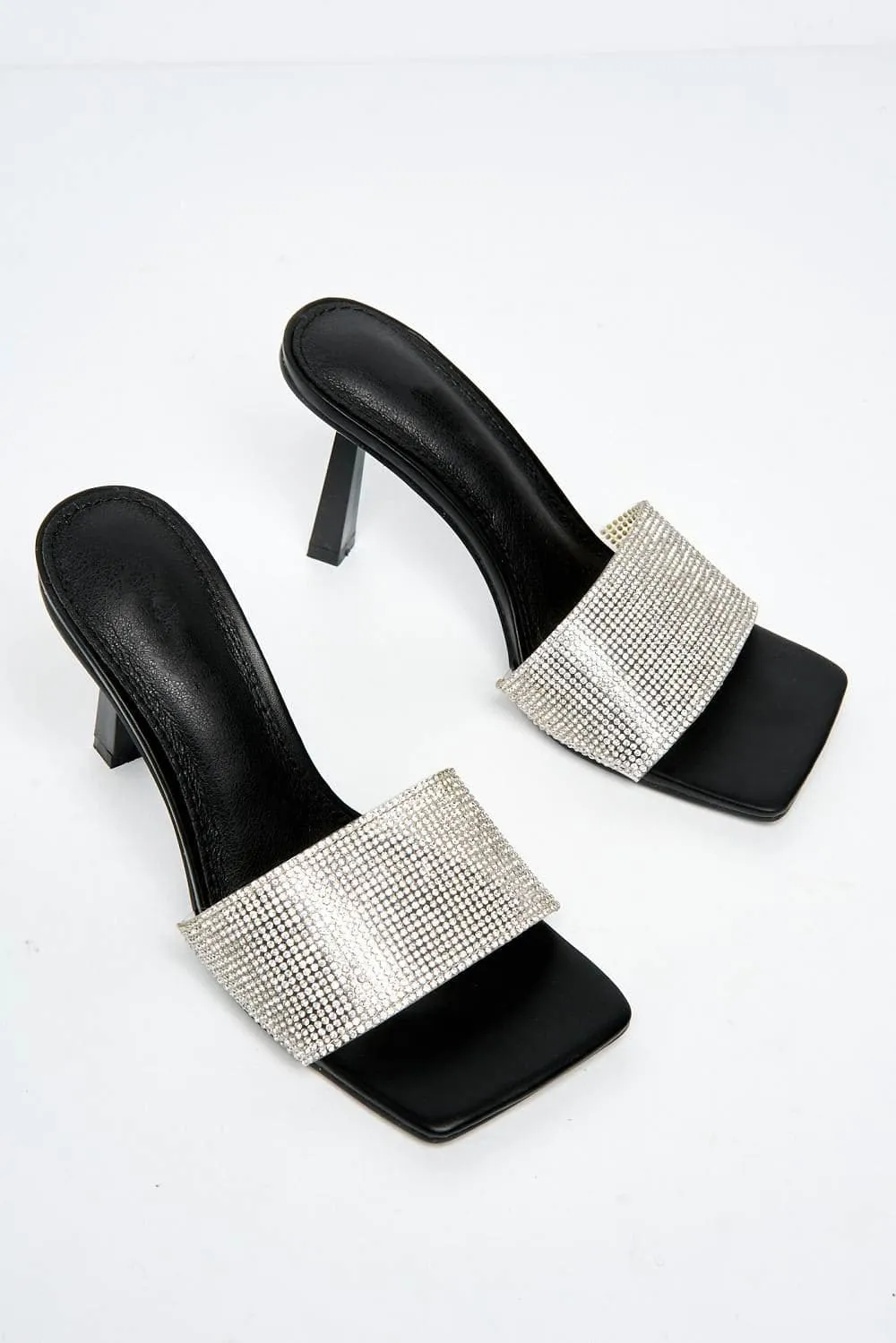Porto Diamante Band Slanted Heel Mule in Black