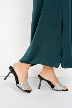 Porto Diamante Band Slanted Heel Mule in Black