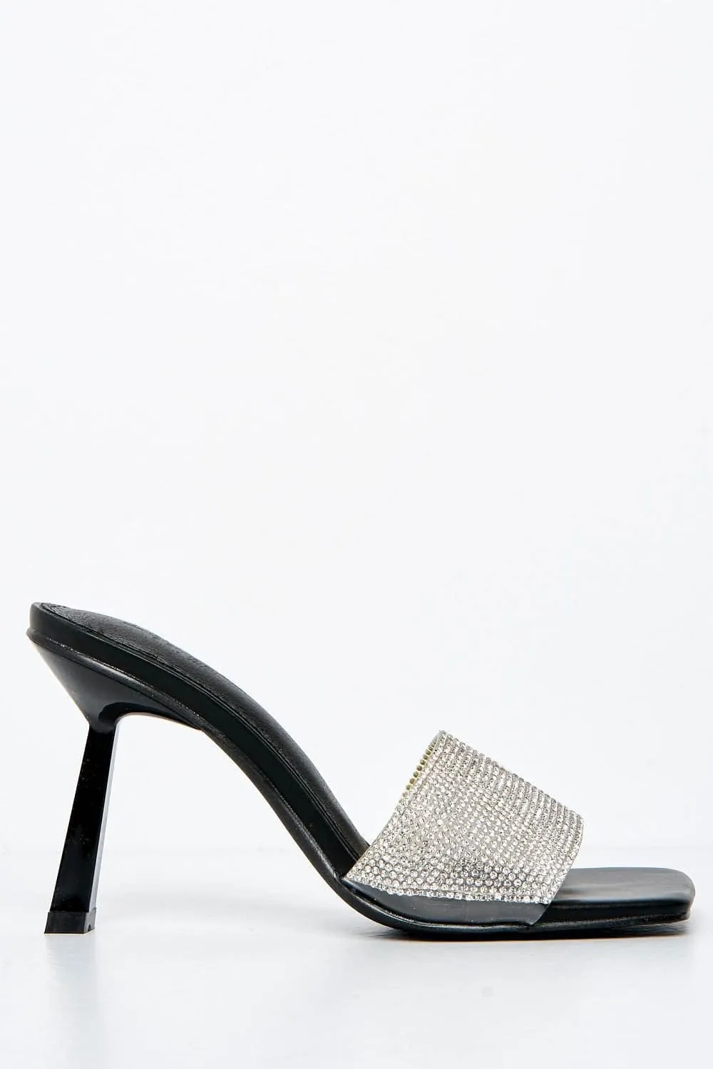 Porto Diamante Band Slanted Heel Mule in Black