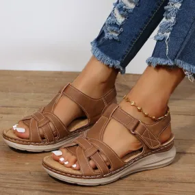 Retro lightweight ankle strap wedge sandals with arch support