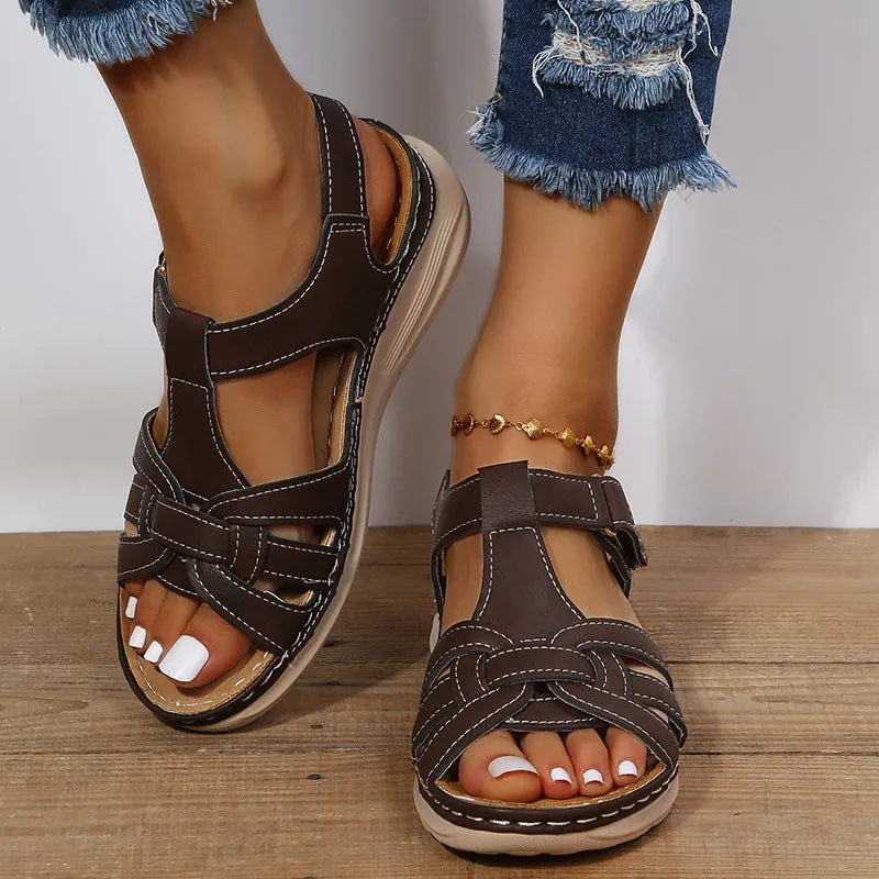 Retro lightweight ankle strap wedge sandals with arch support