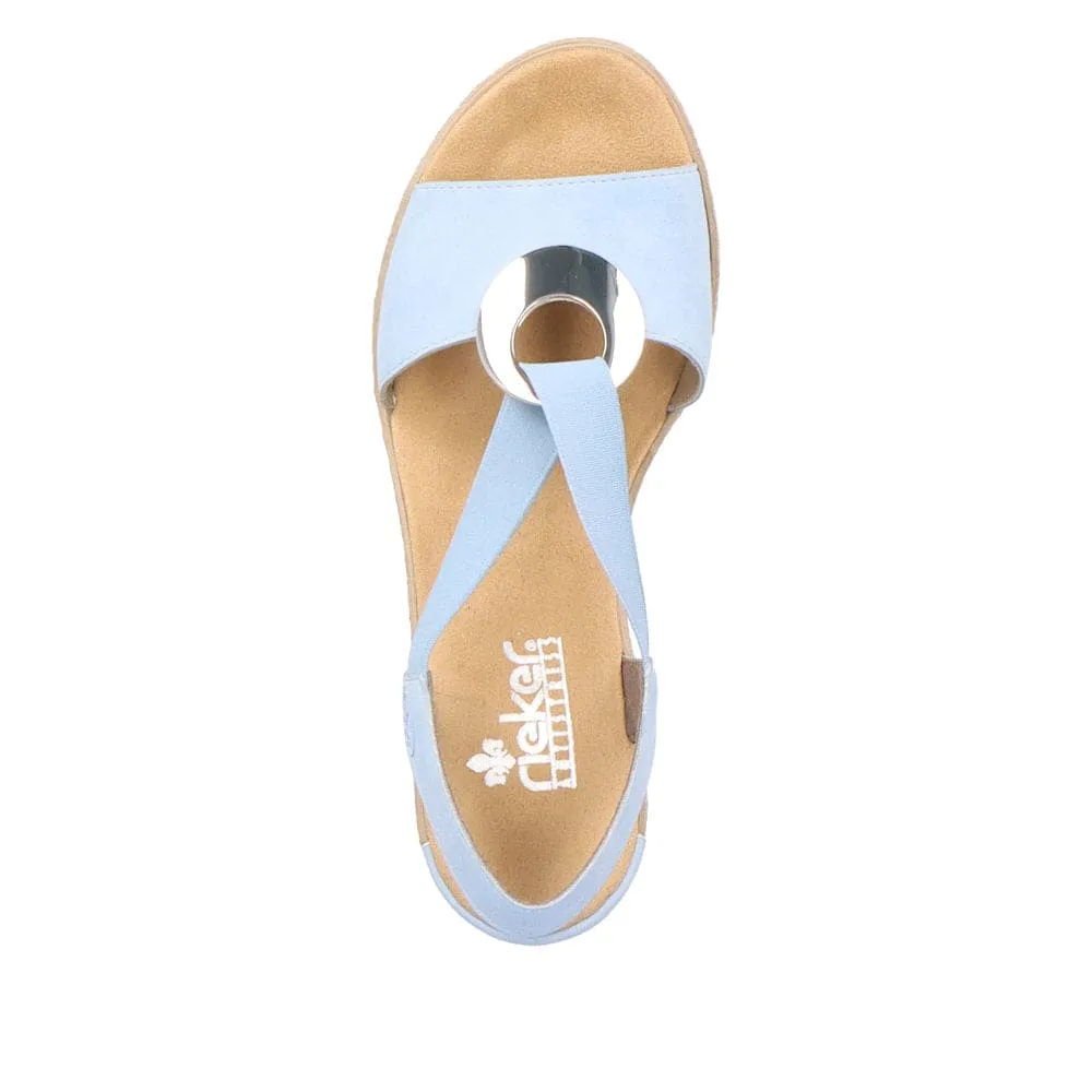 Rieker 624H6-10 Ladies Light Blue Synthetic Pull On Sandals