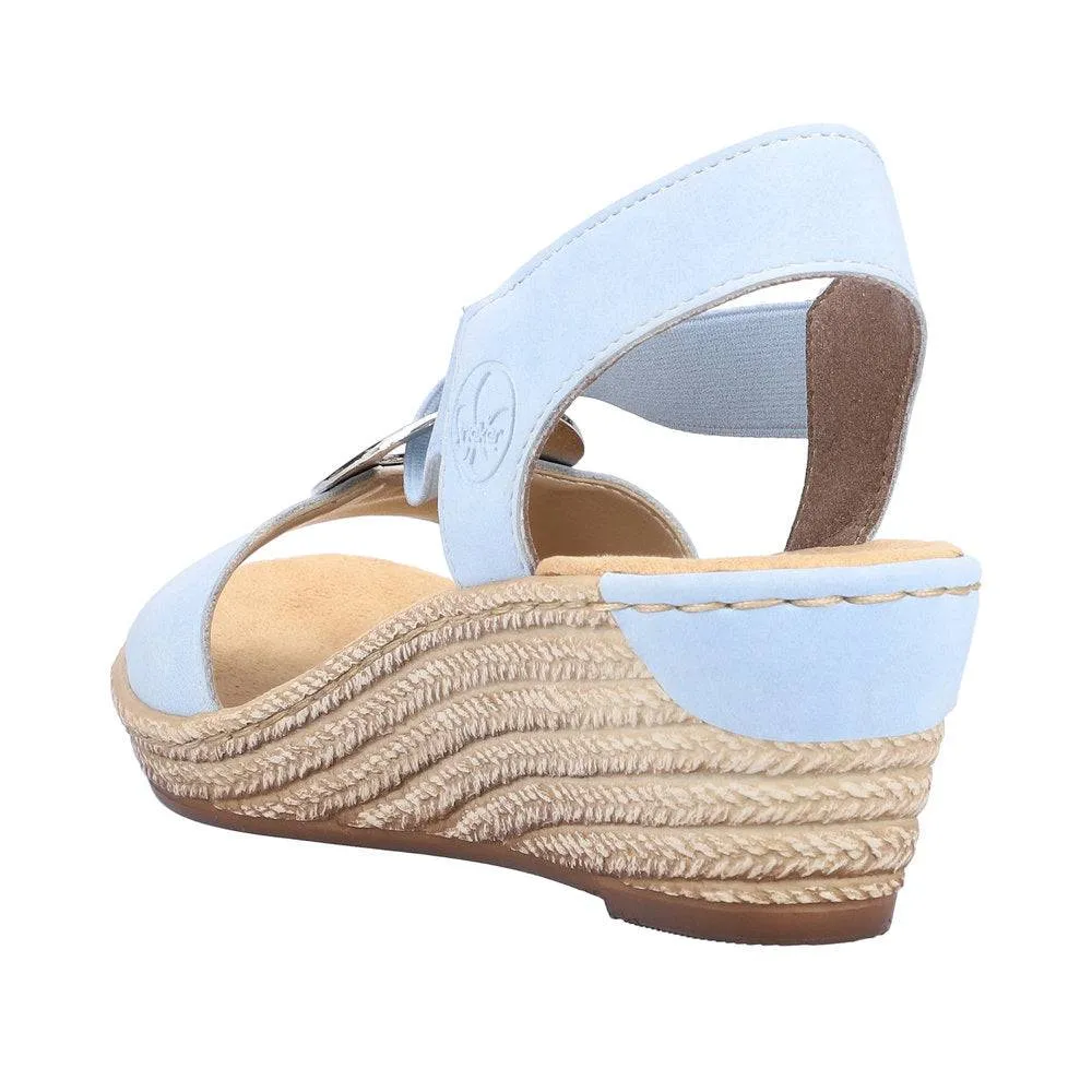 Rieker 624H6-10 Ladies Light Blue Synthetic Pull On Sandals