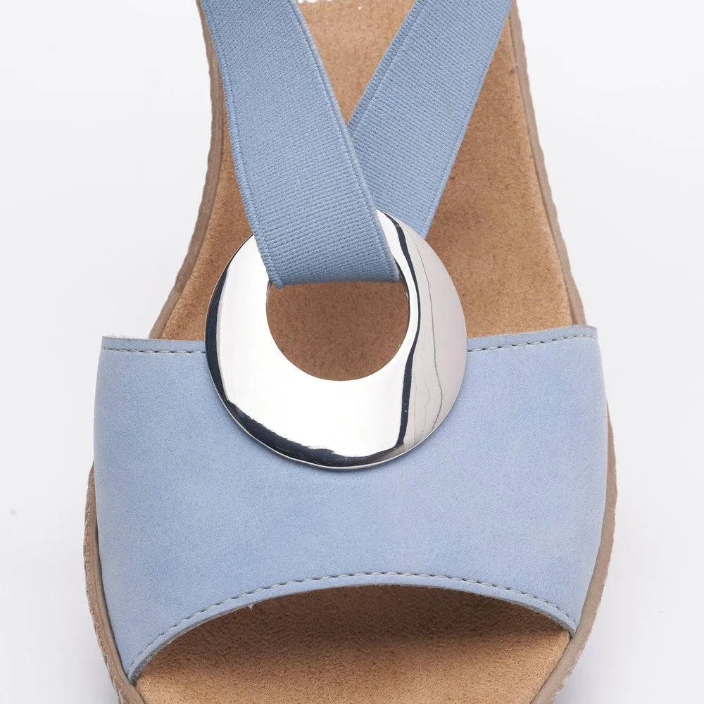 Rieker 624H6-10 Ladies Light Blue Synthetic Pull On Sandals