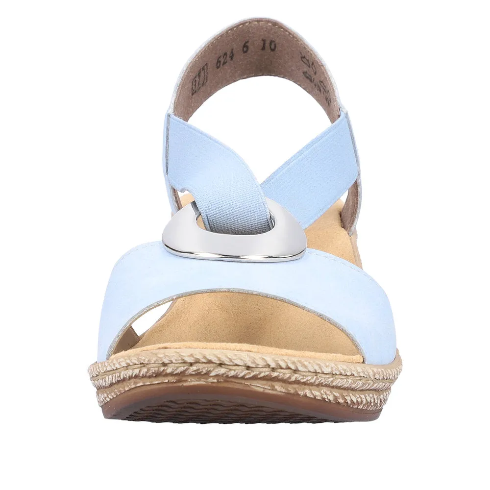 Rieker 624H6-10 Ladies Light Blue Synthetic Pull On Sandals