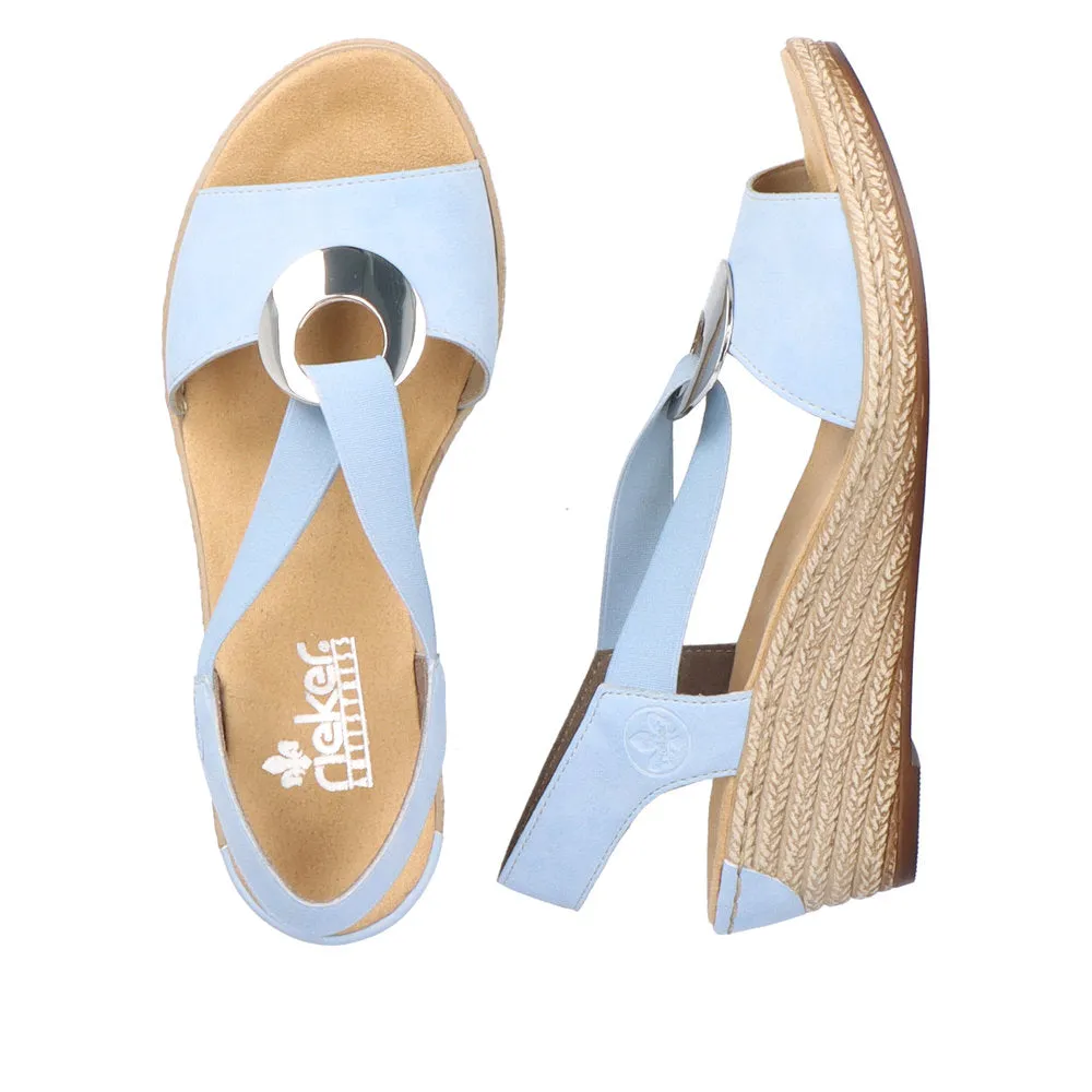 Rieker 624H6-10 Ladies Light Blue Synthetic Pull On Sandals