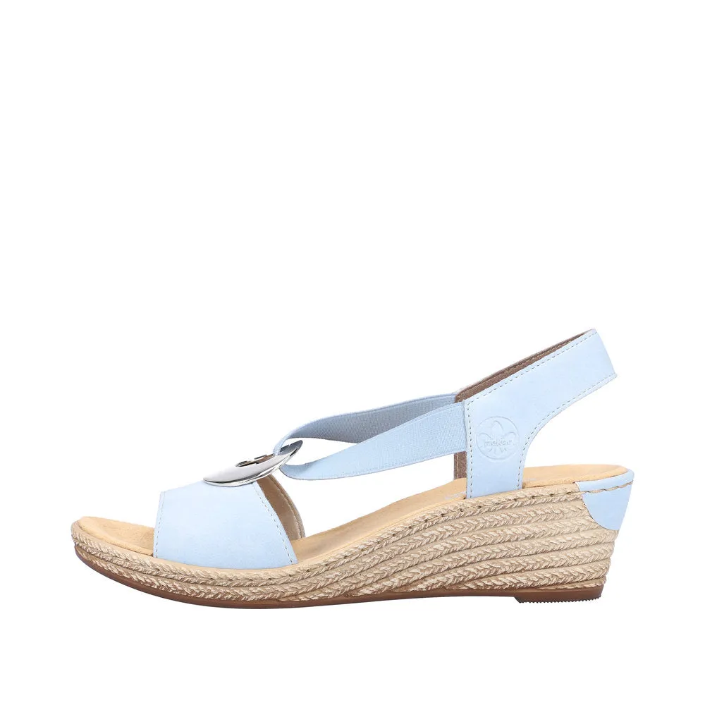 Rieker 624H6-10 Ladies Light Blue Synthetic Pull On Sandals