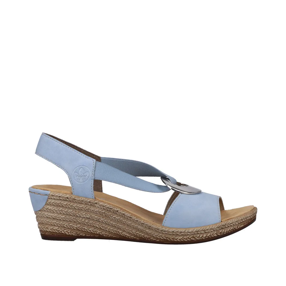 Rieker 624H6-10 Ladies Light Blue Synthetic Pull On Sandals