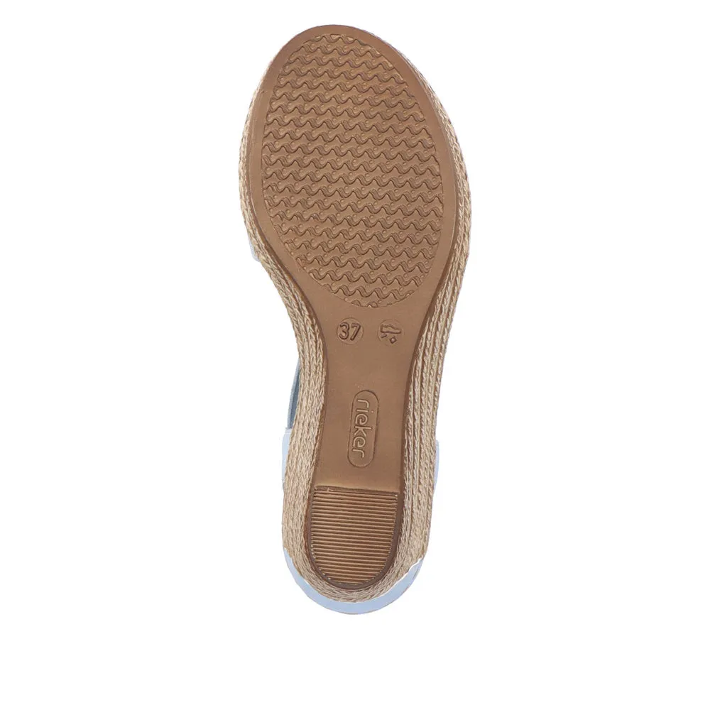 Rieker 624H6-10 Ladies Light Blue Synthetic Pull On Sandals