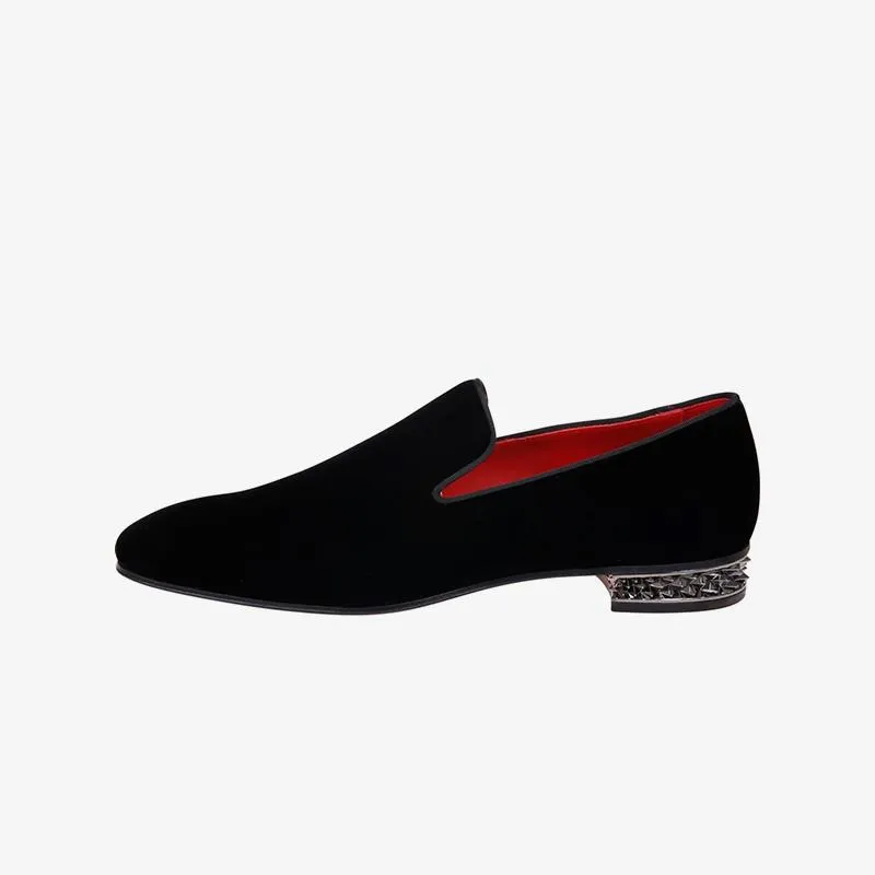 Rock 'n' Roll Velvet Loafers with Silver Spikes