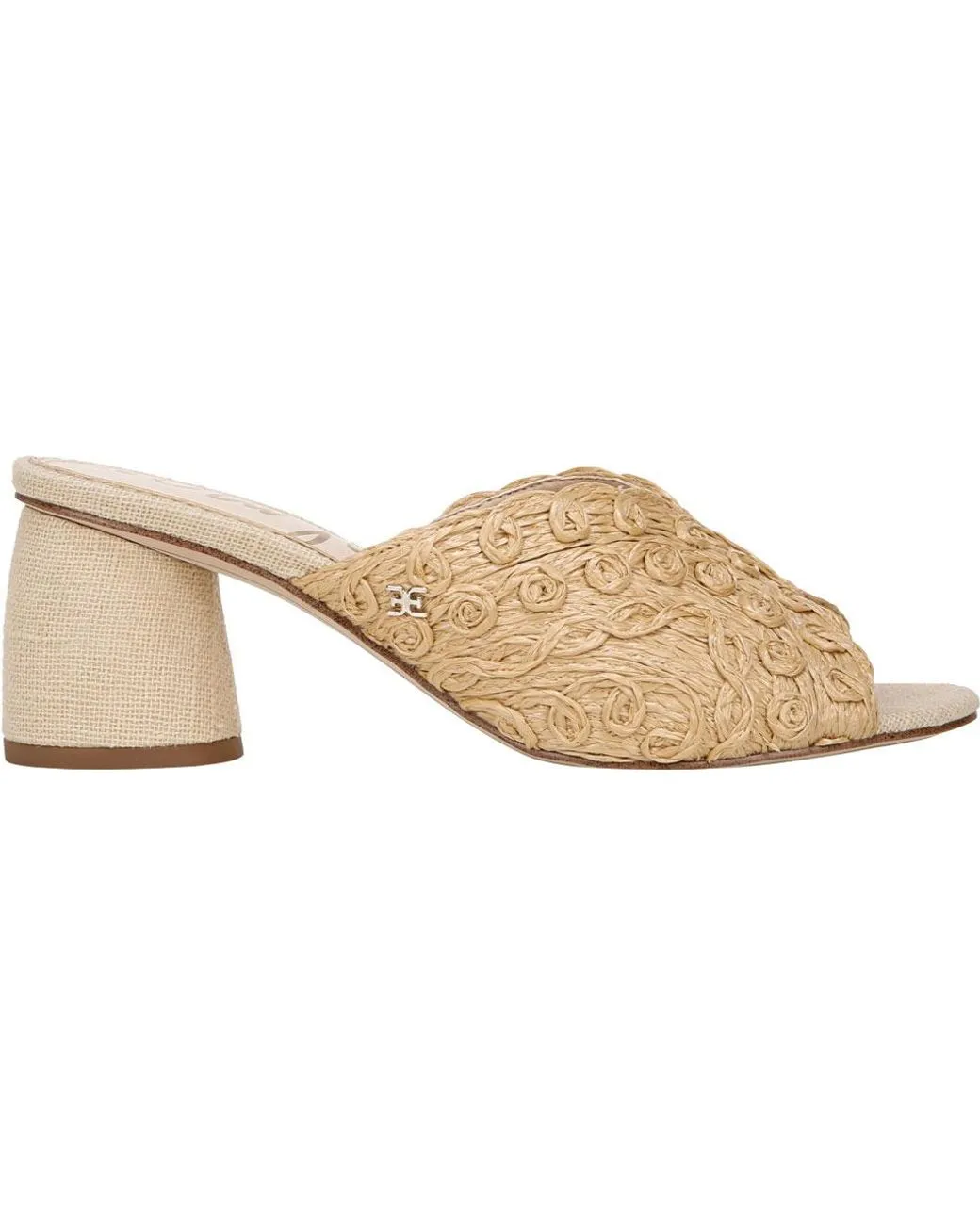 Sam Edelman Sareen Natural Nude Woven Raffia Open-Toe Block Heeled Mule Sandals