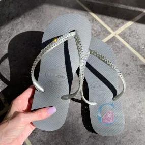 Silver Thin Strap Havaianas/Crystal - 2 Rows *