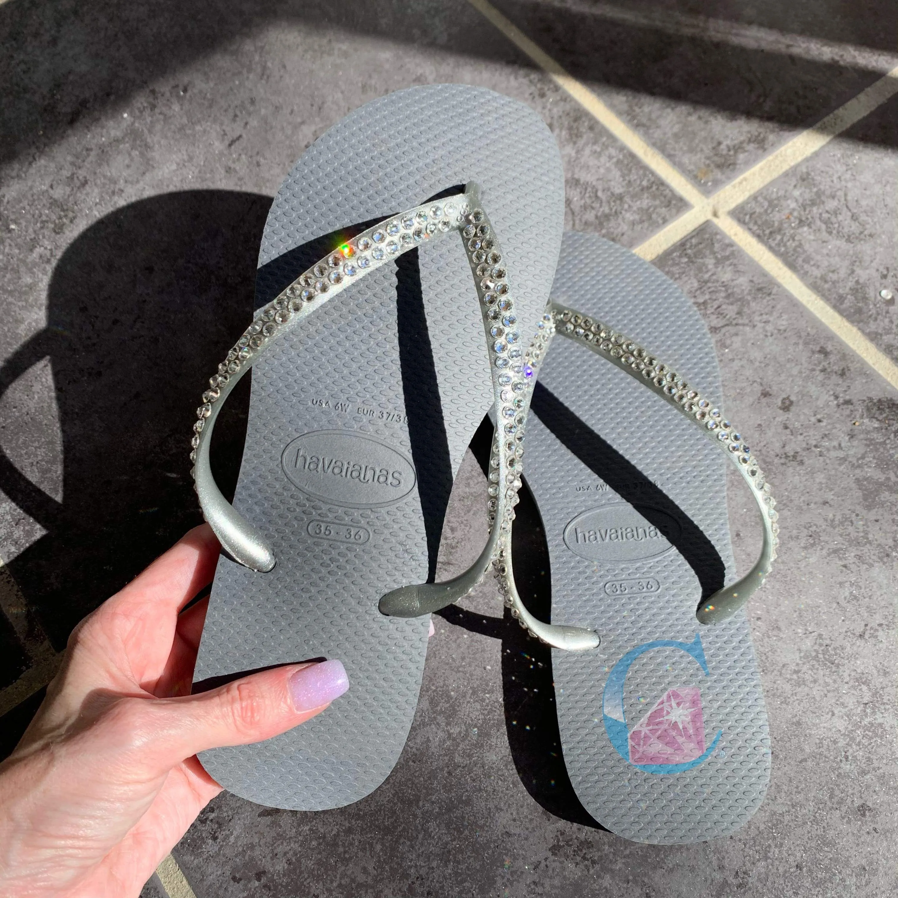 Silver Thin Strap Havaianas/Crystal - 2 Rows *