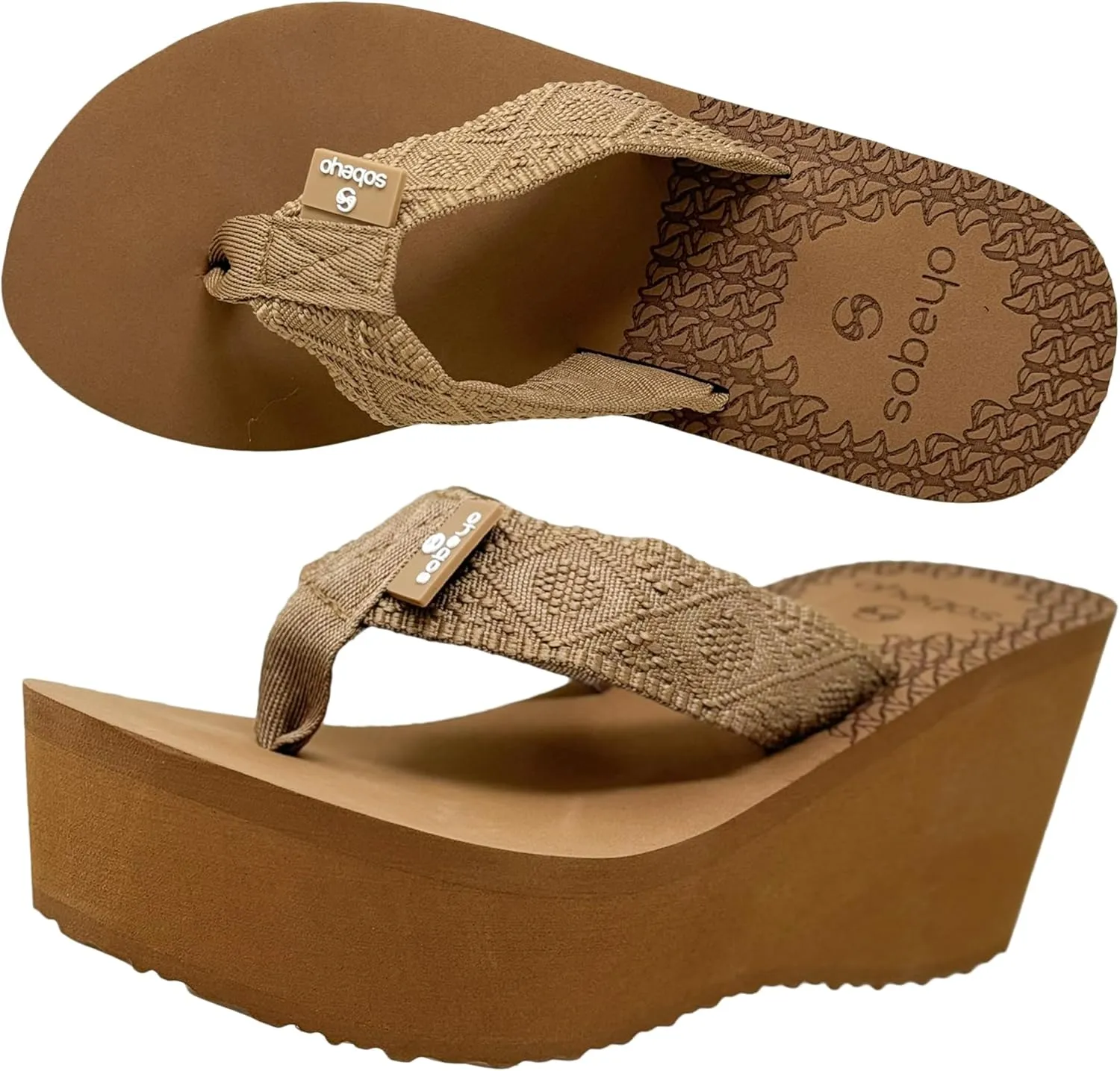SOBEYO Women's Wedge Platform Sandals EVA Soft Light-Weight Sole Flip Flop Thong